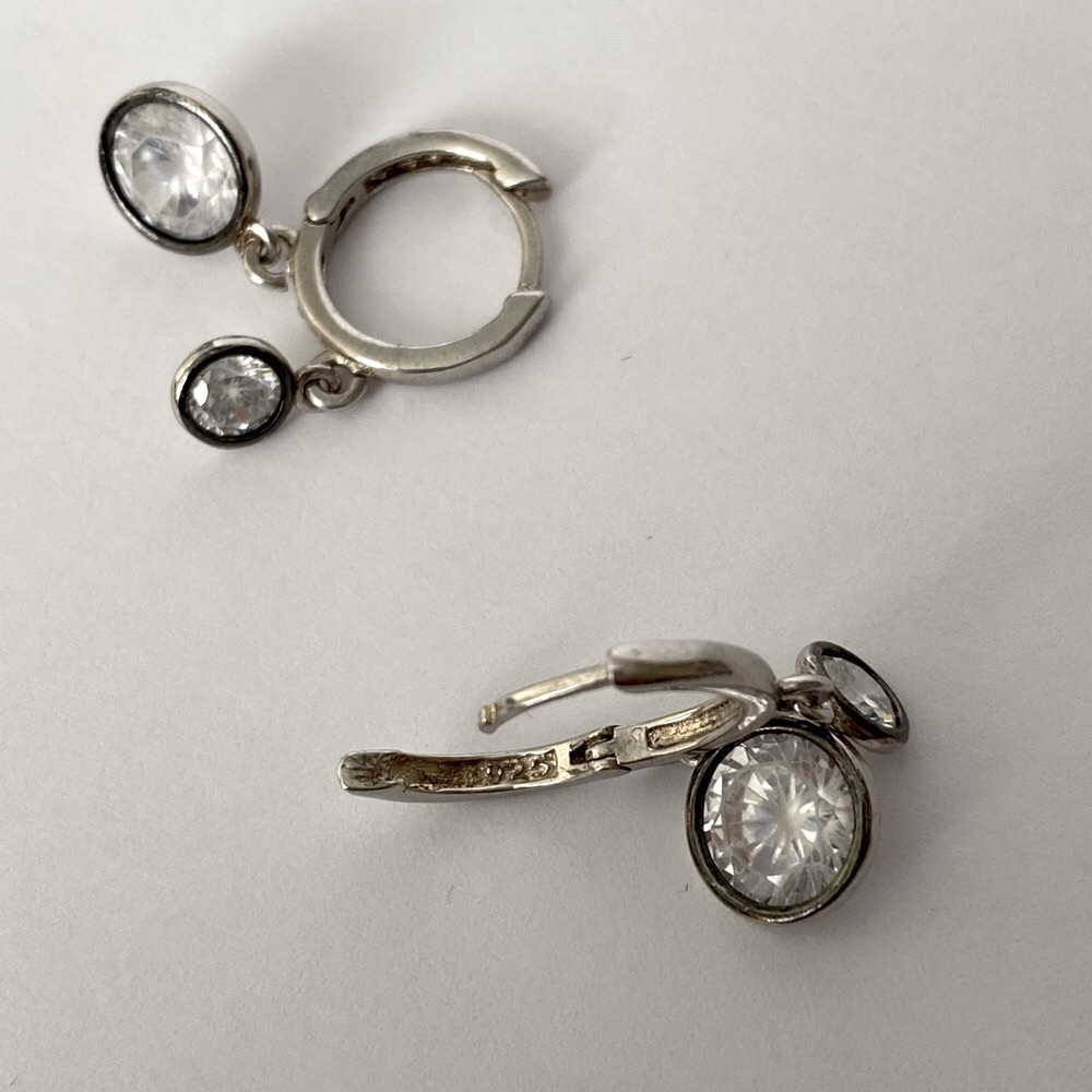 925 Silver double round cubic zirconia hoops earrings - Picture 4 of 4